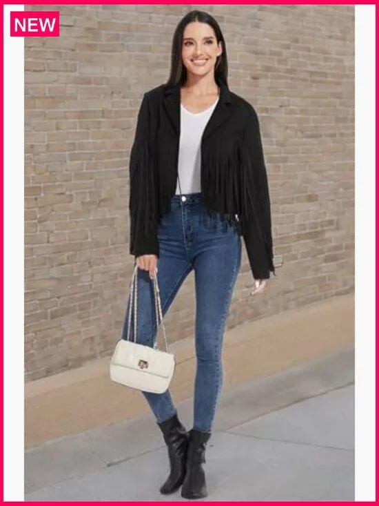 Fringe Leather Jacket Women Western Cropped Coat S-XXL Concert Wear - Picture 7 of 7